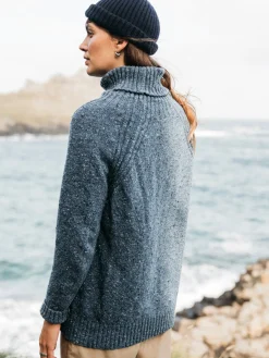 New Finisterre Women's Farne Roll Neck Knit Sweater Indigo