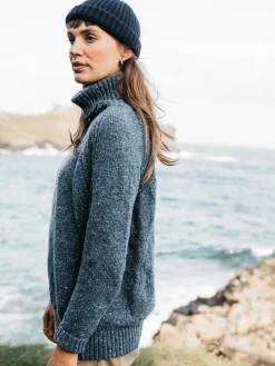 New Finisterre Women's Farne Roll Neck Knit Sweater Indigo