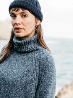 New Finisterre Women's Farne Roll Neck Knit Sweater Indigo