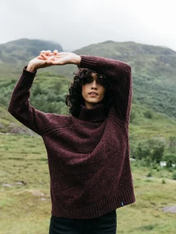 Discount Finisterre Women's Farne Roll Neck Knit Sweater BlackCherry