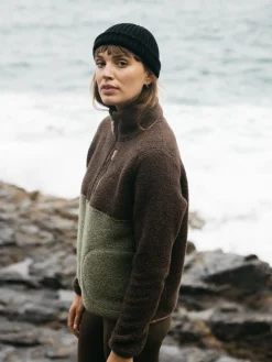 Best Sale Finisterre Women's Hegen 1/4 Zip Wool Fleece WillowGreen/SealBrown