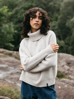 Clearance Finisterre Women's Mora Roll Neck Knit Sweater Ecru