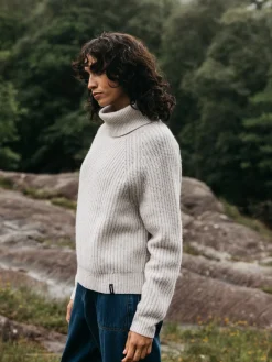 Clearance Finisterre Women's Mora Roll Neck Knit Sweater Ecru