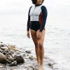 Clearance Finisterre Women's Nieuwland 2mm Yulex® Long Sleeve Swimsuit Navy/Sky/Rust