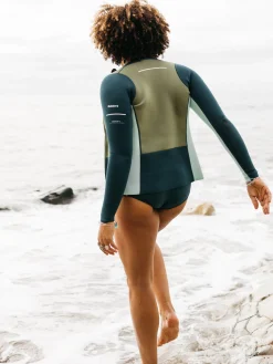 Hot Finisterre Women's Nieuwland 2mm Yulex® Long Sleeve Top Teal/Khaki/Aqua