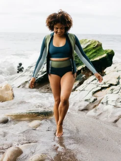 Hot Finisterre Women's Nieuwland 2mm Yulex® Long Sleeve Top Teal/Khaki/Aqua