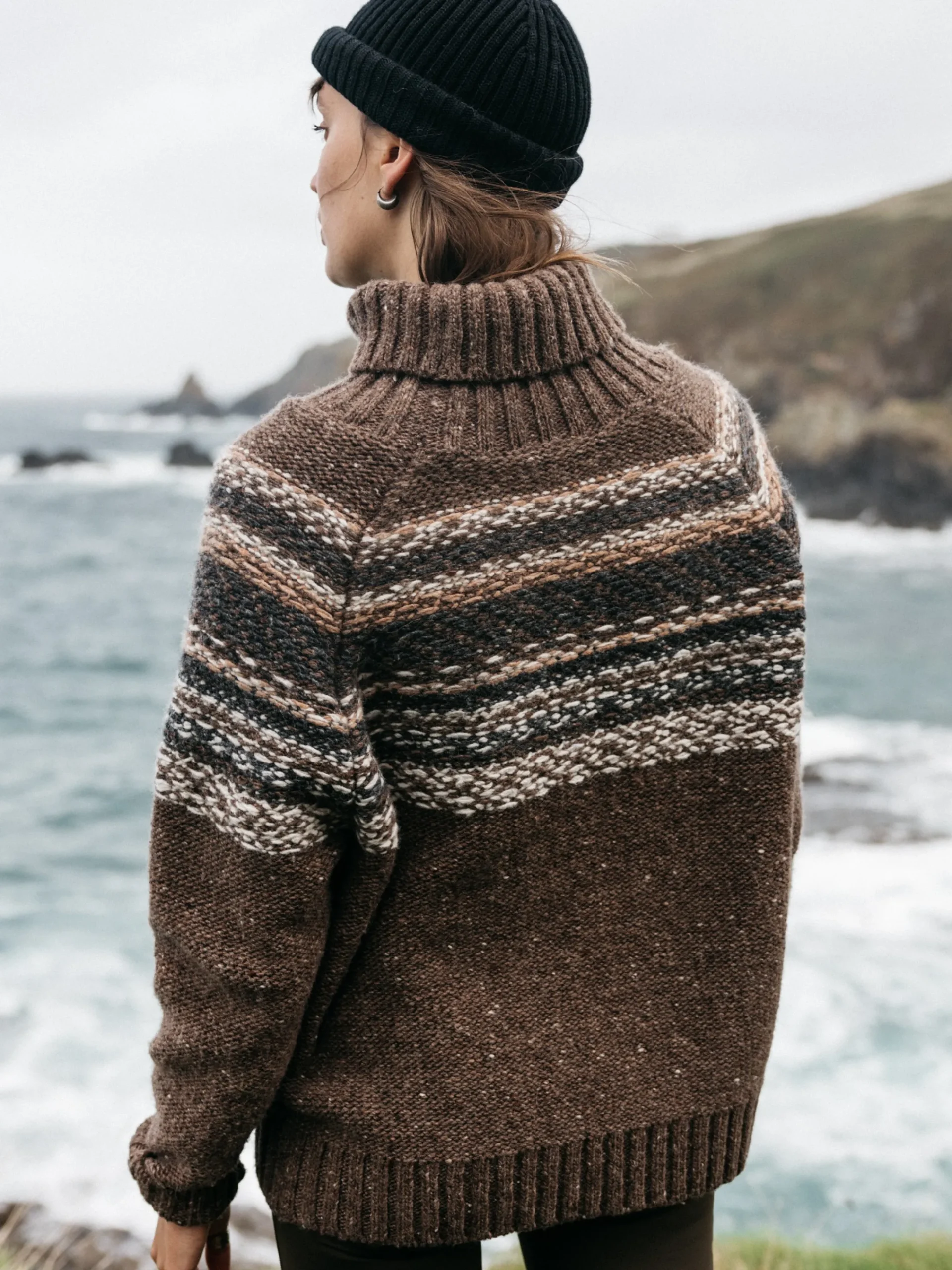 Outlet Finisterre Women's Rocall Fair Isle Roll Neck Sweater ChocolateMulti