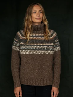 Outlet Finisterre Women's Rocall Fair Isle Roll Neck Sweater ChocolateMulti