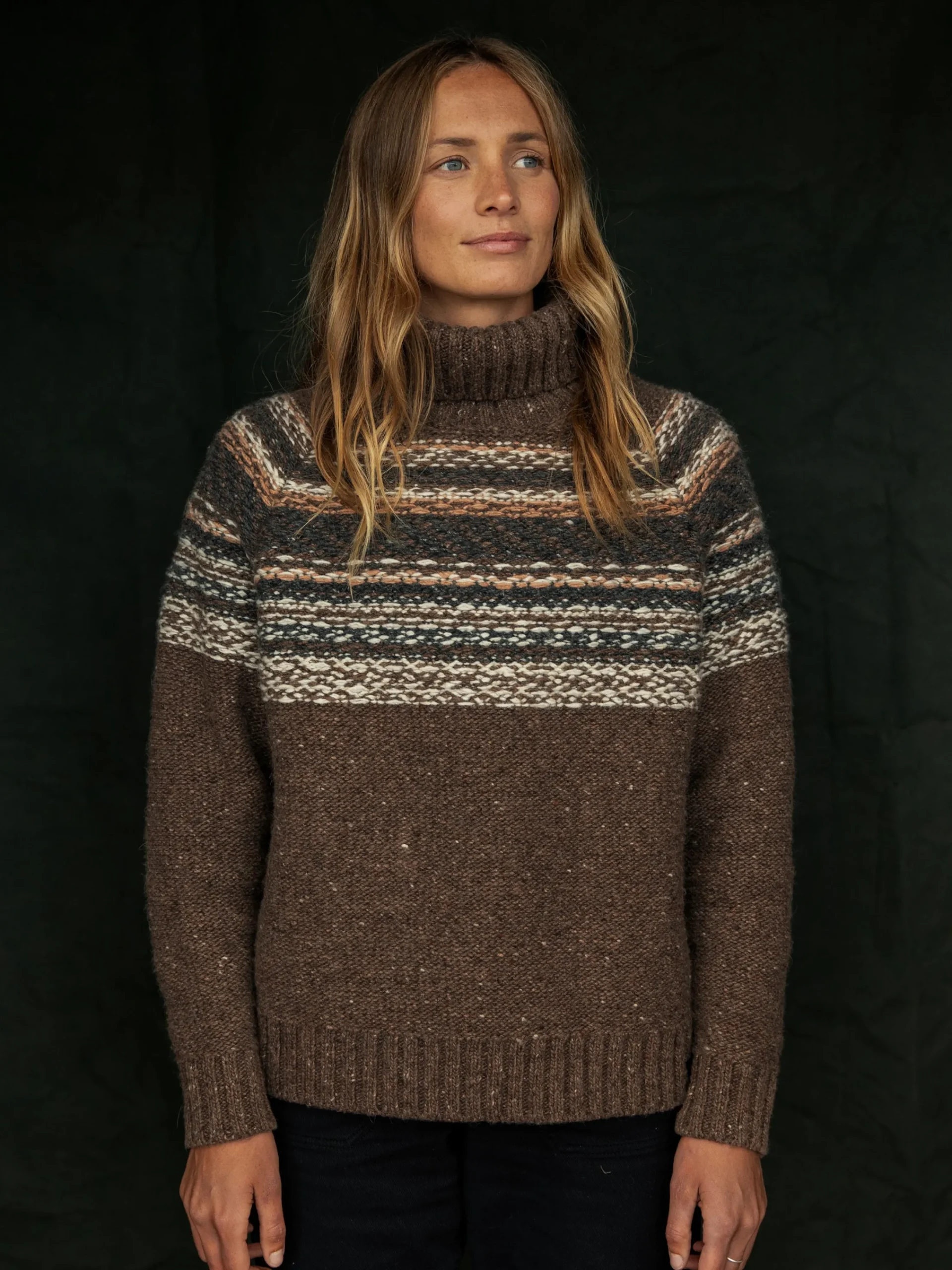 Outlet Finisterre Women's Rocall Fair Isle Roll Neck Sweater ChocolateMulti