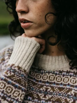 Best Finisterre Women's Shetland Fairisle Sweater BlackCherry/Ecru/HeatherMistMulti
