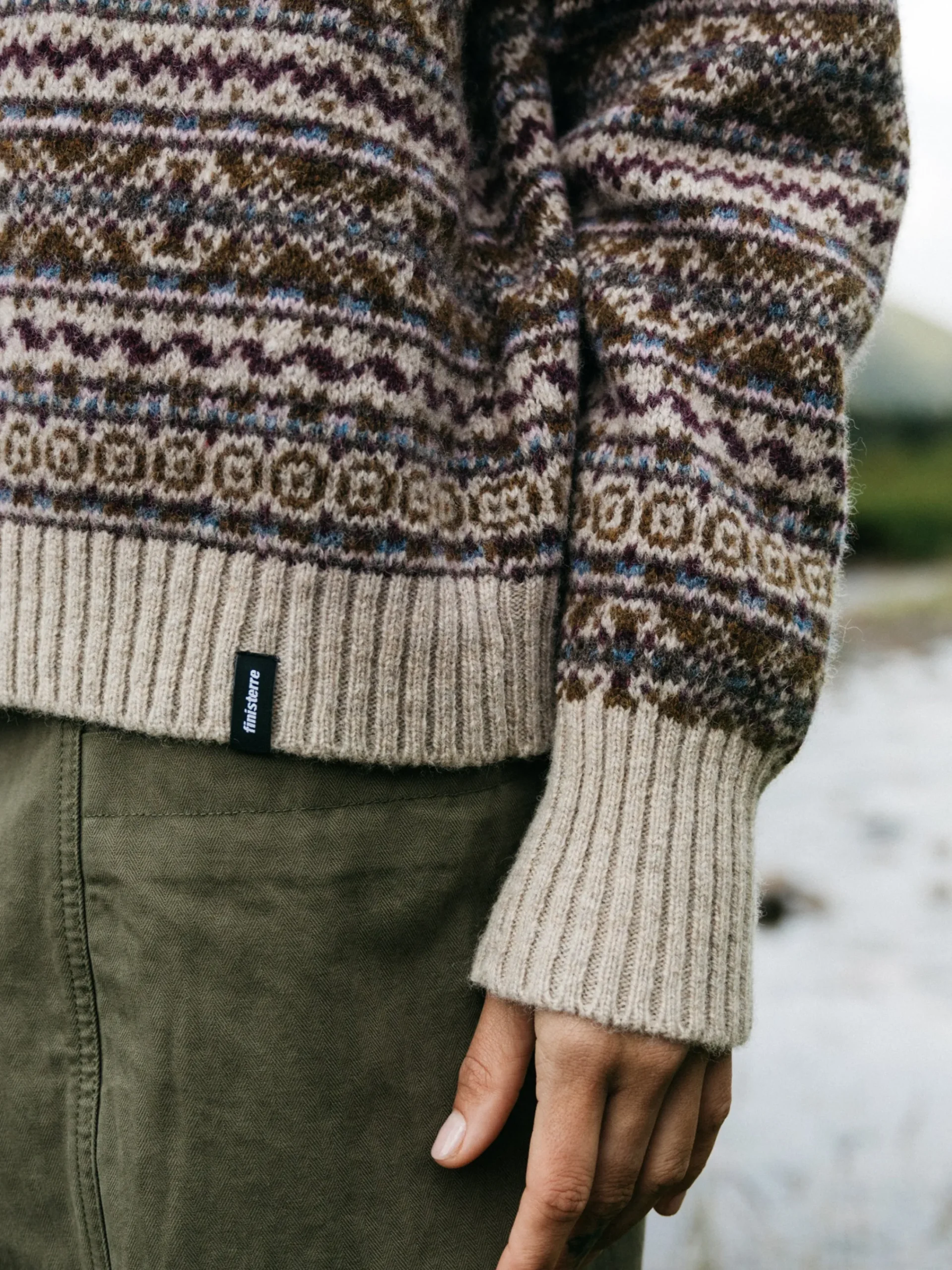 Best Finisterre Women's Shetland Fairisle Sweater BlackCherry/Ecru/HeatherMistMulti