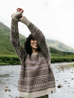 Best Finisterre Women's Shetland Fairisle Sweater BlackCherry/Ecru/HeatherMistMulti