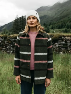 Outlet Finisterre Women's Stowe Blanket Jacket OliveStripeMulti