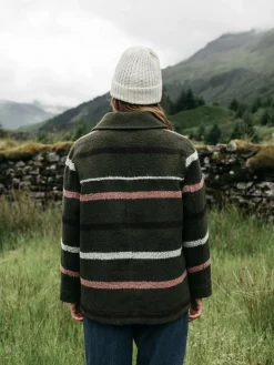 Outlet Finisterre Women's Stowe Blanket Jacket OliveStripeMulti